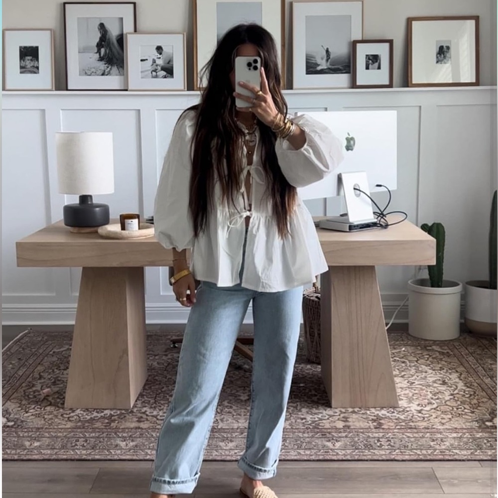 Women’s White Front Tie Babydoll Top